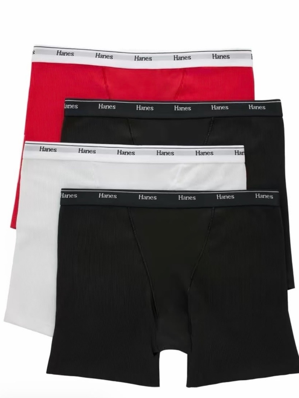 Hanes women’s 4-Pack Ribbed Boxer Briefs - Black, White, Red L
